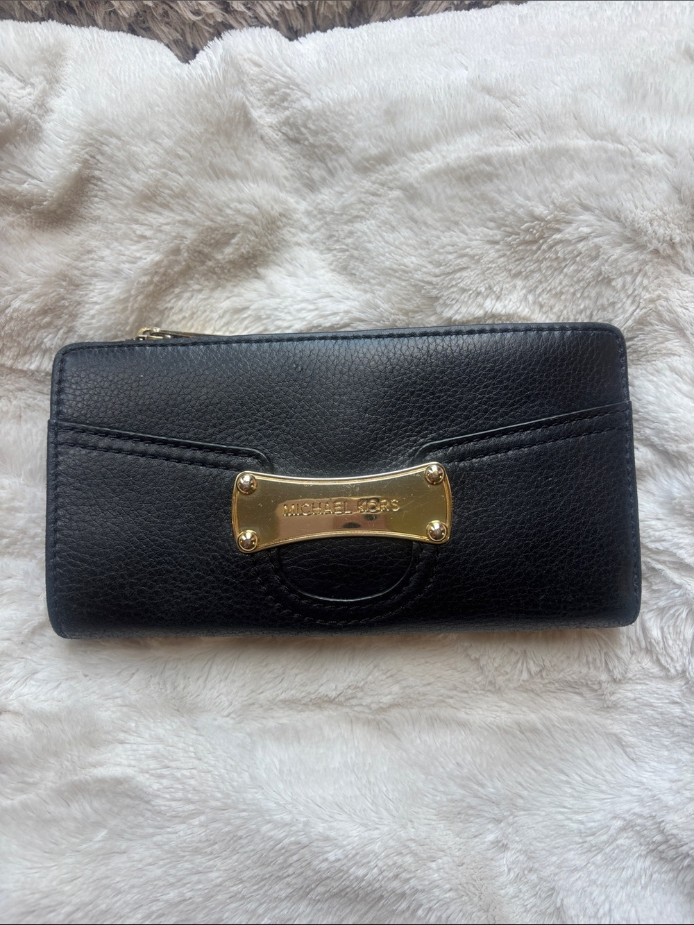 Michael Kors Black Leather Wallet with Gold Plaque